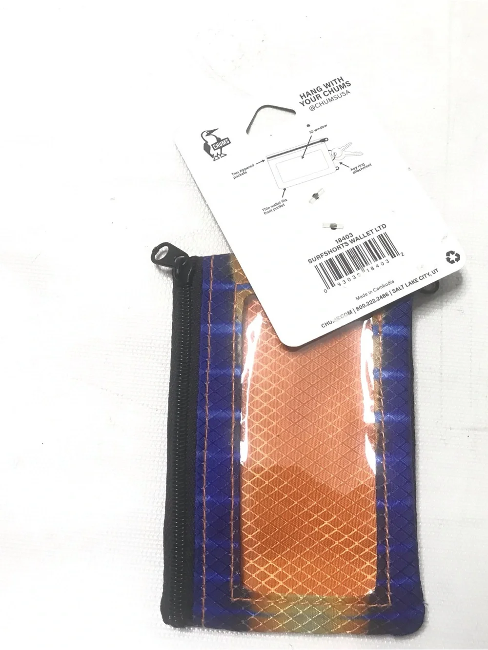 Chums Surfshorts Wallet LTD Purple Orange Rip Stop Key Ring ID Zippered New